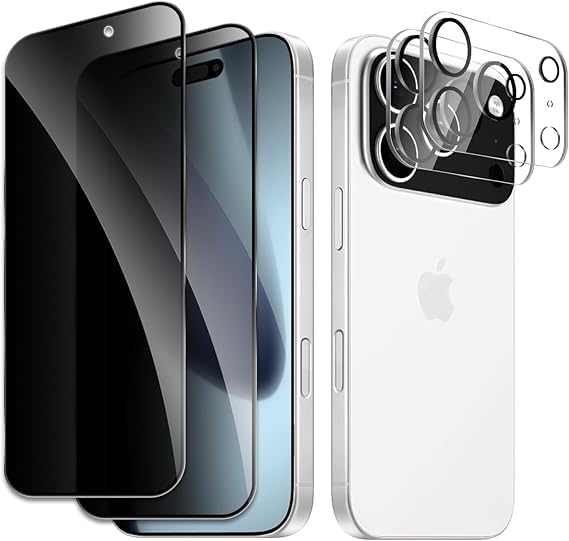 Image of [ 2+2 Pack Privacy Screen Protecor for iPhone 17 Pro Max Anti-Spy Shatterproof Tempered Glass with Camera Lens Tempered Glass 9H Hardness Bubble Free Anti-Glare Case Friendly