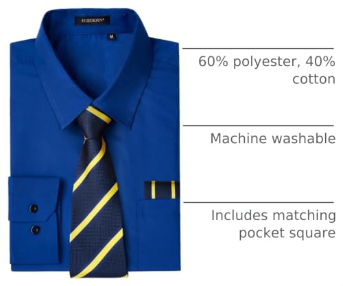 Image of HISDERN Mens Dress Shirt with Tie Pocket Square Set Classic Button Down Shirt Matching Tie Long Sleeve Shirts