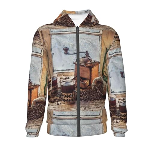 Oil Lamp Coffee Beans Kids Pullover Hoodies Boys Zip Up Sweatshirts Girls Athletic Clothes with Pocket2