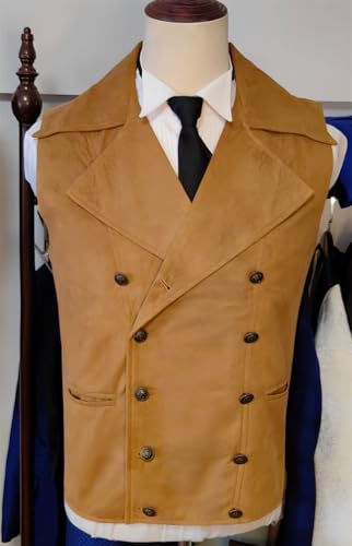 Mens Double Breasted Classic Vests Groomsman Wedding Waistcoat Wide Lapel Suede Leather Casual Business Vest for Men3