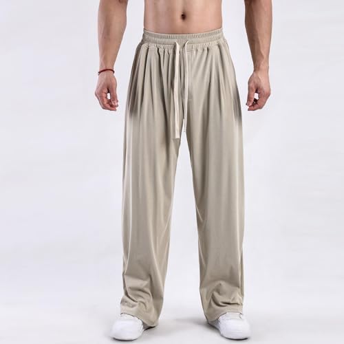 Mens Casual Wide Leg Pants Elastic Drawstring Waist Baggy Pant Lightweight Cool Summer Outdoor Yoga Pant with Pockets2
