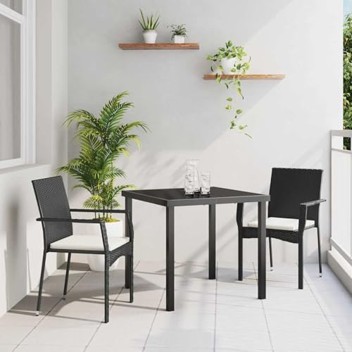 Rantry Garten Essgruppe mit Kissen 3 pcs Schwarz Poly Rattan Esstische...
