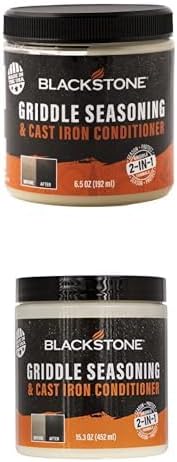 BLACKSTONE Griddle Seasoning and Cast Iron Conditioner 6.5 oz and 15.3 oz for Grill Grates, Skillet, Dutch Oven, Pots & Pans-Clean, Protect, Condition & Care, Plant-Based & Vegan (22 oz total)