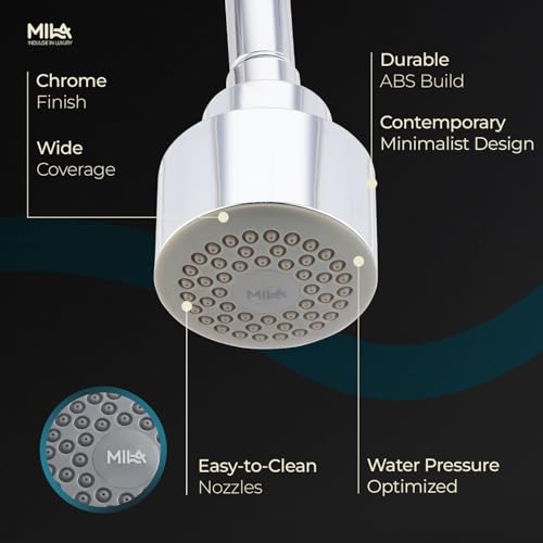 Image of Mila Presso Single Function Overhead Shower Head | Rain | Chrome Finish Round Showerhead for Wall Mount | Durable ABS Body, Wide Coverage, Easy Install | Bathroom Fitting