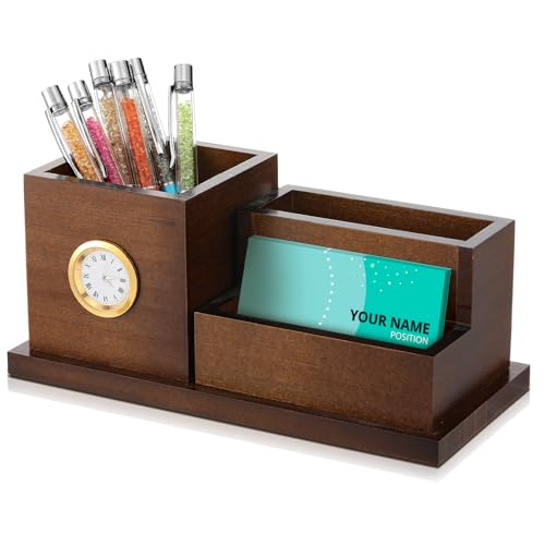 Watersay Wood Business Card Holder with Clock