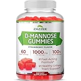 Zazzee D-Mannose Gummies, 1000 mg per Serving, 60 Vegan Gummies, Strawberry Flavor, Non-Sugar-Coated, Potent & Fast-Acting, All-Natural Urinary Tract Health Support, Made in The USA