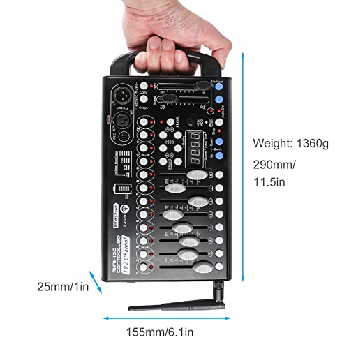 Drahtloser Dmx Controll Lichtmischpult Dmx Controller Eingebaute Batterie 192 Kanäle Dmx Konsole, Wireless Lichtmixer Dmx512 Controller Musikgesteuert Akku Lichtpult Dmx Pult Partylicht Dmx Controler