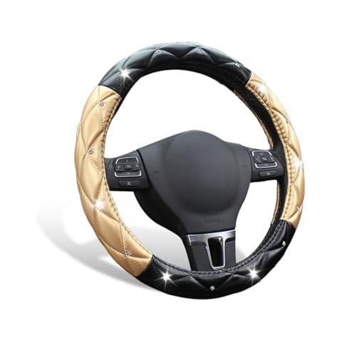 SuperKaKa Black and Gold Steering Wheel Cover, Auto Cute Diamond Bling Soft Comfort Leather Car Interior Accessories Protector Sparkly Fit Most O-Shaped Steering Wheels Cover