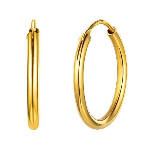 ChicSilver aros dorados finos Aros Plata Mujer Pequeños Pendientes Planos Oro 18K 20mm 2mm Plata de Ley 925 Aretes Hipoalergénicos Finos Madres
