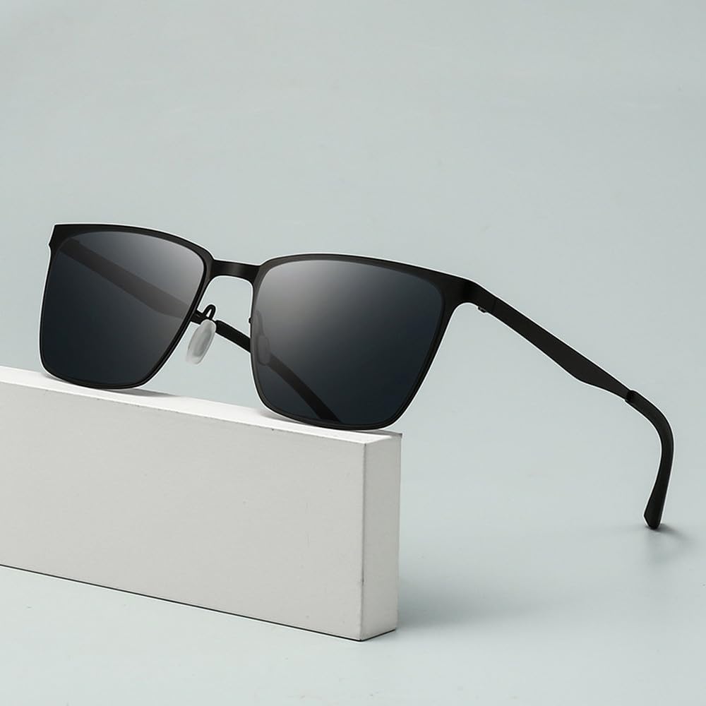 Occhiali da sole retrò classici con montatura quadrata grande, neri, da donna e da uomo, con protezione UV400.