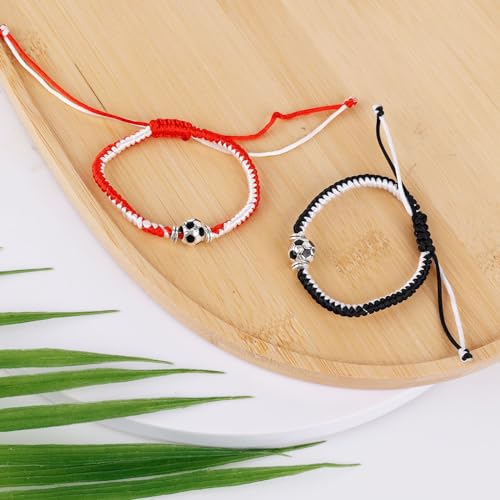 lasuroa 2pcs Soccer Bracelets, Adjustable Braided Football Bracelet Stylish Soccer Fans Accessories for Men Women Boys Girls (Black & Red) - Image 4