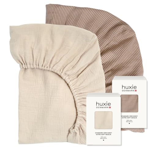 Huxie Crib Sheets – Organic Cotton Muslin Fitted Crib Sheet – Standard Size for Baby Boy and Baby Girl 28' x 52' Ultra-Soft and Breathable....