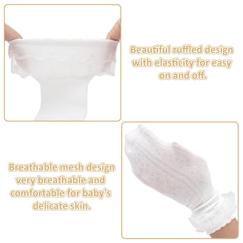Meeshine 5 Pack Baby Girls Knee High Socks Infants Toddler Eyelet White Cotton Ruffle Mesh Double Lace Long Stockings 1-5T3