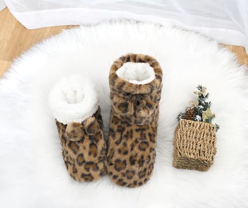 Image of DICUIRD Slipper Socks for Women,Fuzzy House Indoor Boots Slippers with Soft Soles,Warm Cozy Fluffy Sherpa Lined Booties Socks with Non Slip Bottom