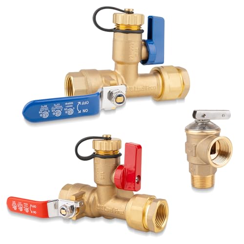 Janhemei Isolator Tankless Water Heater Valve Kit with Pressure Relief Valve 3/4 Inch IPS Water Heater Flush Kit Clean Brass