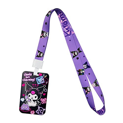 Kuiomi Cute Lanyards for Women and Men, Anime and Kawaii Designs, Purple with ID Badge Holder