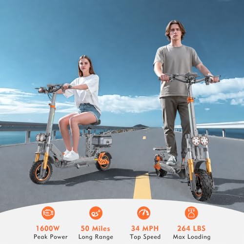 Image of M5 Pro Electric Scooter with Seat & Storage Box, 1600W Motor, 34 MPH, 43-50 Miles Range, 48V /20.8Ah Battery, LED Display, Rear Drive, Dual Suspension & Hydraulic Damping System