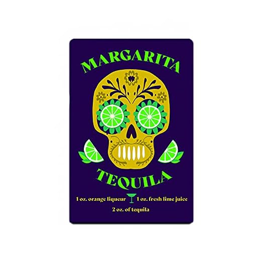 Tin Signs Bar Wall Decor | Sugar Skull Bar Decoration | Man Cave Bar Shop Garage | Gift for Man Dad | Aluminum Metal 12 x 8 in. Margarita Tequila Orange Liqueur Lime Juice