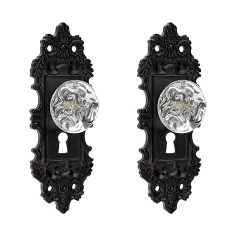 SOFFEE DESIGN 2pcs Vintage Cabinet Pull Drawer Knob, Distressed Closet Handle with Clear Resin Knob, Antique Door Knob with Mounting Screws for Cupboard, Kitchen Furniture - Black Cover
