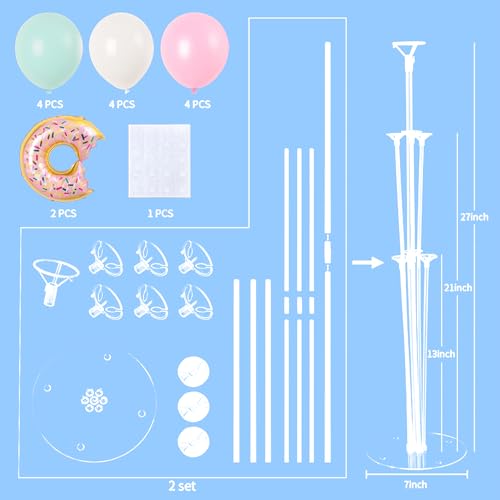Donut Balloon Table Centerpiece Stand Kit 2 Sets for Table with 2 Doughnut Foil Balloons 14 Latex Pastel Balloons for Donut Party Decorations Pastel Birthday Party Baby Shower Decorations by Zyloon - Image 3