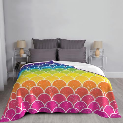 Couverture flanelle douce imprimé écailles arc-en-ciel pour lit - 6