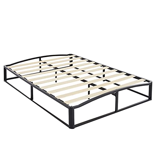 Image of Amazon Basics Metal Platform Bed Frame with Wood Slat Support, Storage Space Underneath, 10 inches High, Queen, Black