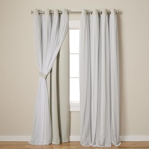 TOWN & COUNTRY LUXE Exclusive Home Catarina Layered Solid Room Darkening Blackout and Sheer Grommet Top Curtain Panel Pair, 52x84, Cloud Grey 2 Count Cover