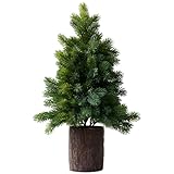 19.7' Table Top Artificial Christmas Tree with Wooden Planter - Small Potted Tabletop Christmas Tree,Norfolk Pine Desktop Xmas Tree for Home, Office, Party, Holiday Decor