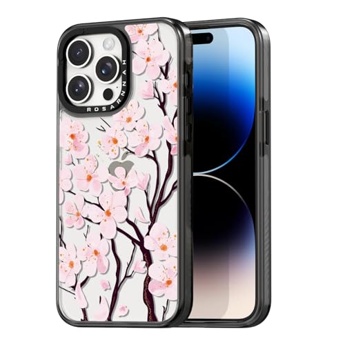 Rosarnnah for iPhone 14 Pro Case Aesthetic Black, Cherry Blossom
