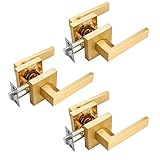EHOMEWARE 3 Pack Passage Door Knob Set Interior Door Handles, Closet Door Levers in Satin Brass Fini