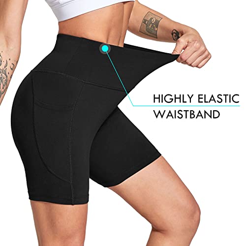 Baleaf Women's 6" High Waisted Biker Shorts Gym Workout Yoga Running Athletic Spandex Shorts With Pockets Black L #TOP2