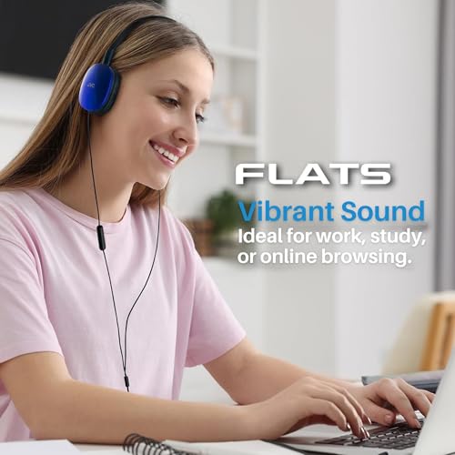 Image of JVC Blue Flat Foldable Colorful Flats On Ear Headphones with Remote and Microphone, 3.94 Foot Gold Plated 3.5mm Slim Plug - HAS160MA, Adjustable