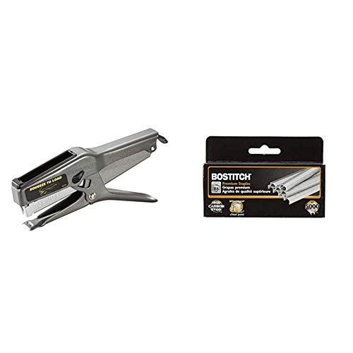 Bostitch Office B8 Heavy Duty 45 Sheet Plier Stapler, Full-Strip, Black (02245) & erCrown Premium Staples, 0.25 Inch Leg, Full-Strip (STCR21151/4)