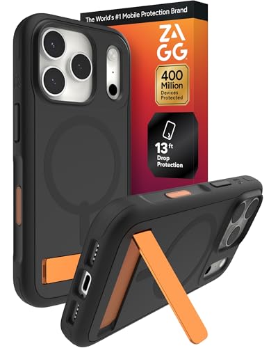 Image of ZAGG Sedona Snap Case with Kickstand for iPhone 17 Pro - Flood Black, Drop Protection (13ft /4m), Multi-Layer Protection, with Camera Button, MagSafe Phone Case with Impact-Absorbing Bumpers