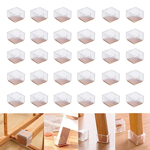 LZYMSZ 32 Pack Chair Leg Wood Floor Protectors,Silicone Floor Protector Table Feet Covers,Square Chair Leg Caps with Felt Pads,Chair Feet Glides Furniture Carpet Saver(Square, 1-1/2 to 1-7/10)