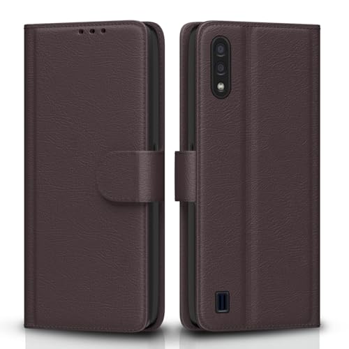 Image of Pikkme Samsung Galaxy M01 Flip Case Leather Finish | Inside TPU with Card Pockets | Wallet Stand and Shock Proof | Magnetic Closing | Complete Protection Flip Cover for Samsung Galaxy M01 (Coffee)