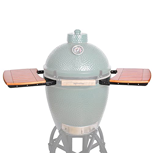 KAMaster Wooden Side Shelves with Bracket for Large Big Green Egg Red Oak Wood EGG Mates Big Green Egg Accessories Folding Side Shelves With Hook Holes Side Tables Grill Parts Replacement Grill Smoker