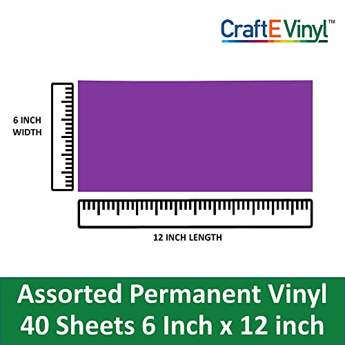Craft E Vinyl - 12" X 12" - 40 Sheets Assorted Glossy Colors Of Permanent Adhesive Backed Vinyl For Cricut Cutters, Craftrobo Cutters, Pazzles Cutters, Quickutz Cutters - Cev1200 #TOP4
