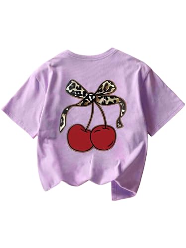 Image of RoseSeek Girl's Geometric Star Graphic Tee Tops Casual Summer Short Sleeve Crew Neck T Shirt