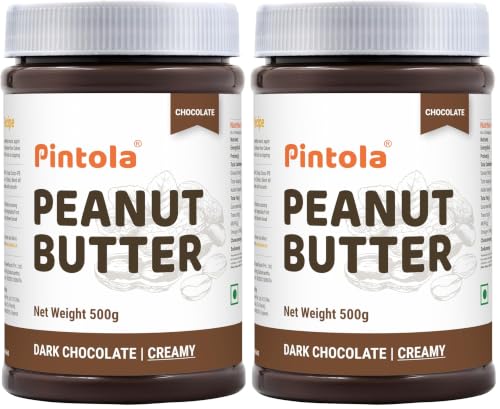 Image of Pintola Peanut Butter Chocolate Flavour Creamy 500g - 18.6g Protein & 5.2g Dietary Fiber, Made with Premium Roasted Nuts & Cocoa, Gluten Free, Zero Cholesterol & Trans Fat, Vit E & B3, Dark Chocolate