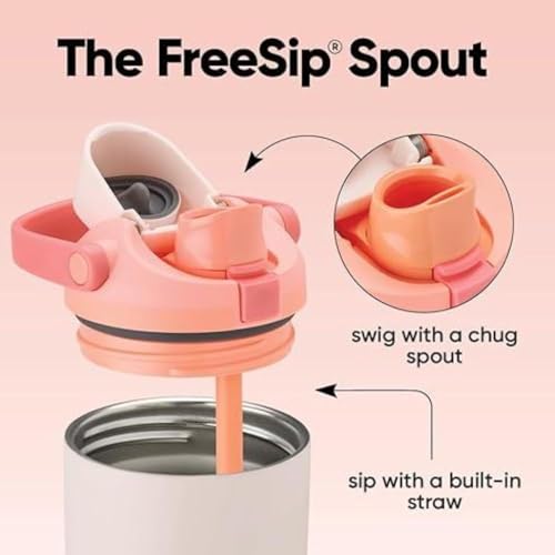 Image of FreeSip Gym Water Bottle with Straw & Chug Lid - Leak Proof Push Button Opening, BPA Free, Large Capacity Sports Bottle with Carry Handle (Daisy, 900 ml)