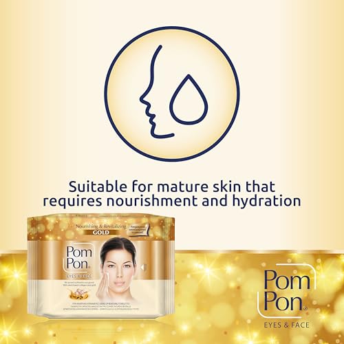 Pom Pon GOLD Gesichts und Augen Make-up Entfernungstücher, mit natürlichen, nährenden und revitalisierenden Inhaltsstoffen, 20 Stück