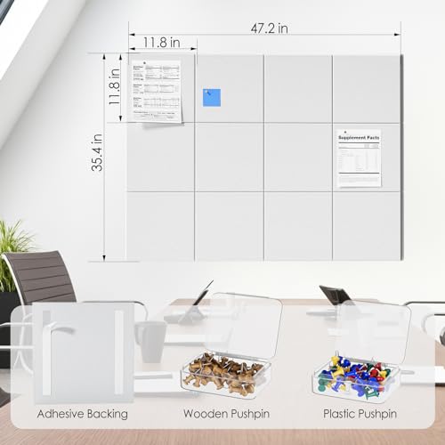 Image of MaxGear Felt Bulletin Board 48 inch x 36 inch, White Felt Wall Tiles Wall Decor
