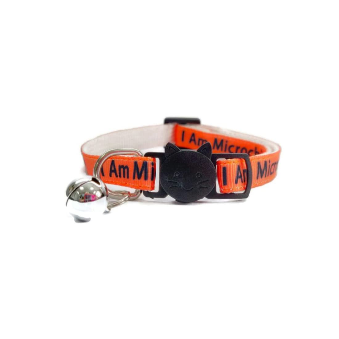 Worded Cat Collars with Bell - Please Do Not Feed Me, I Am Microchipped, 3. Orange, I Am Microchipped, Pack of 1