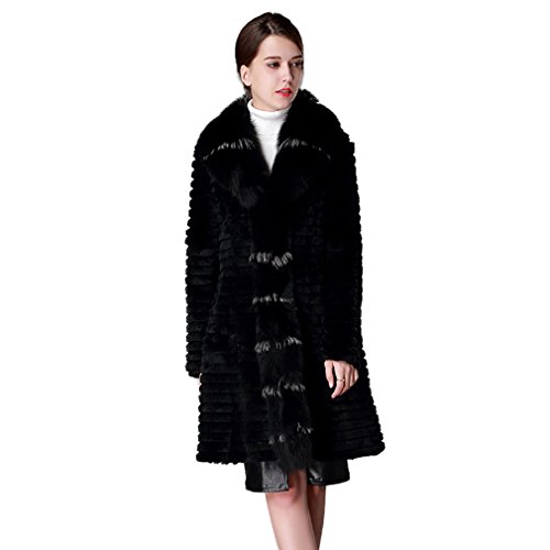 Fur Story Women's Long Real Rabbit Fur Coat with Fox Fur Placket Coat4