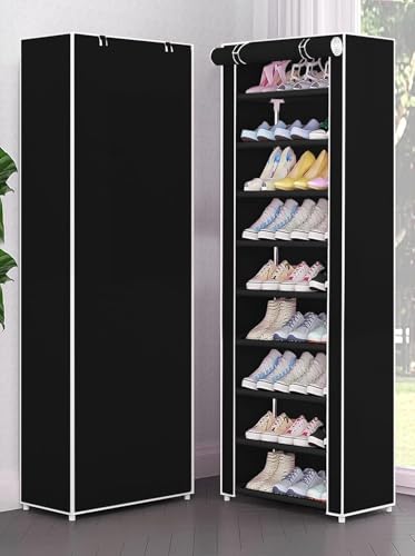 Image of YouCopia Shoe Rack for Home Non Woven Fabric - DIY Multipurpose Shoe Rack Organizer, 9-Layer Shoe Rack for Home -Shelf with Dustproof Door Entryway for Heels /Slippers /Boots (Black, 9-Layer)