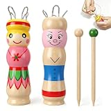 Yewancy 2 Stück Strickliesel,Strickpüppchen mit 4 Haken aus Naturholz