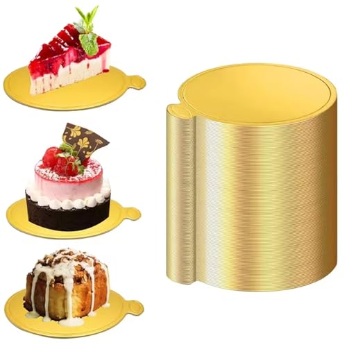 KHstylehoo 100 Pièces Support Gateau Rond, 9 cm Plateaux à Gâteau Ronds en Carton, Accessoires, Plateau Doree en Mousse, pour Base de Gâteau, Dessert,...