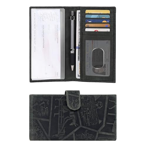 Image of Oak Leathers Checkbook Cover Slim Minimalist For Men with RFID Blocking Credit Card Holder Wallet (Egyptian Green)