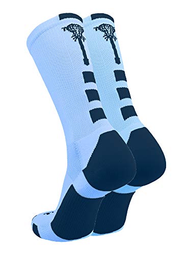 TCK Midline Lacrosse Logo Crew Socks (Columbia Blue/Navy, Large)